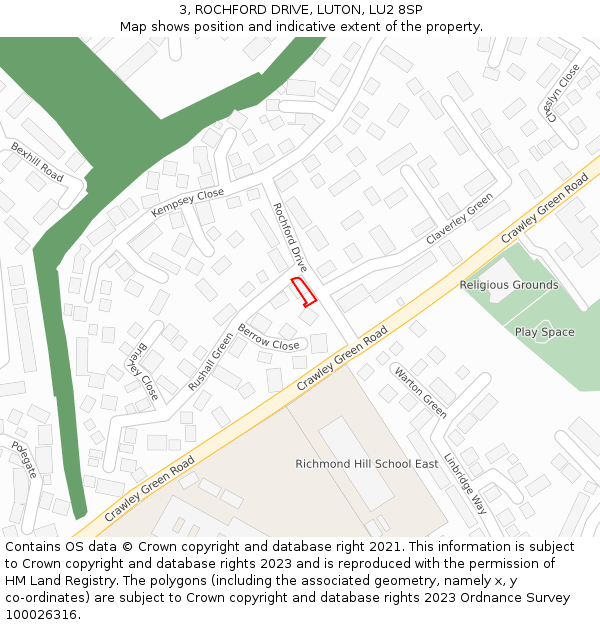 3, ROCHFORD DRIVE, LUTON, LU2 8SP: Location map and indicative extent of plot