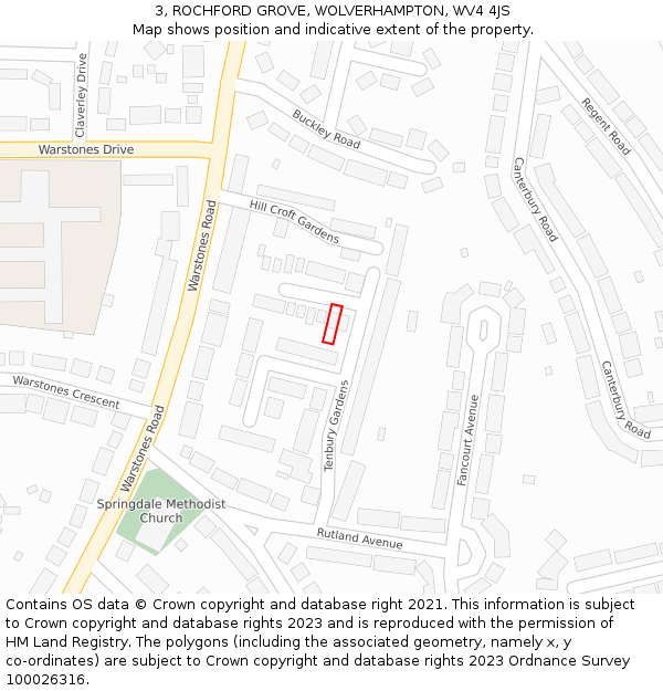 3, ROCHFORD GROVE, WOLVERHAMPTON, WV4 4JS: Location map and indicative extent of plot