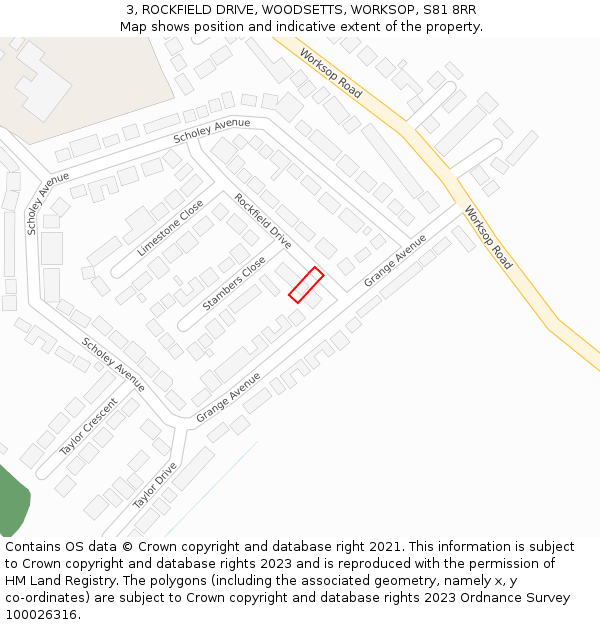 3, ROCKFIELD DRIVE, WOODSETTS, WORKSOP, S81 8RR: Location map and indicative extent of plot