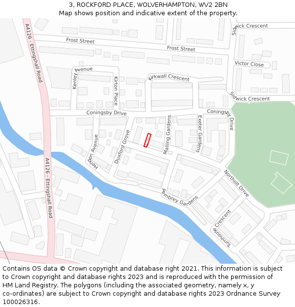 3, ROCKFORD PLACE, WOLVERHAMPTON, WV2 2BN: Location map and indicative extent of plot