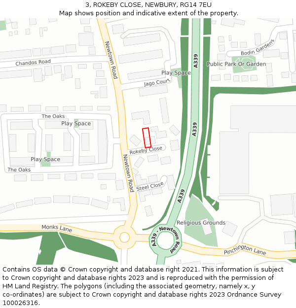 3, ROKEBY CLOSE, NEWBURY, RG14 7EU: Location map and indicative extent of plot