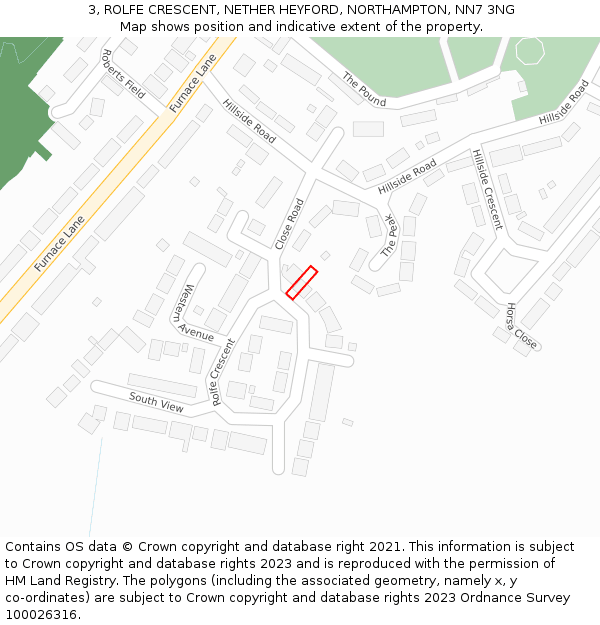 3, ROLFE CRESCENT, NETHER HEYFORD, NORTHAMPTON, NN7 3NG: Location map and indicative extent of plot