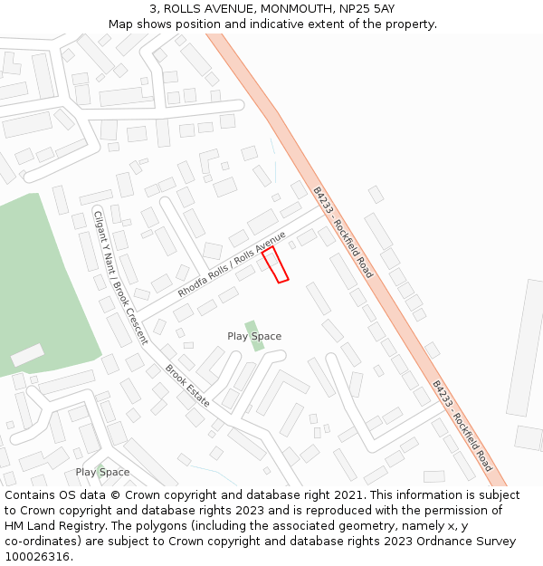 3, ROLLS AVENUE, MONMOUTH, NP25 5AY: Location map and indicative extent of plot