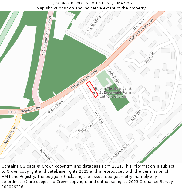 3, ROMAN ROAD, INGATESTONE, CM4 9AA: Location map and indicative extent of plot