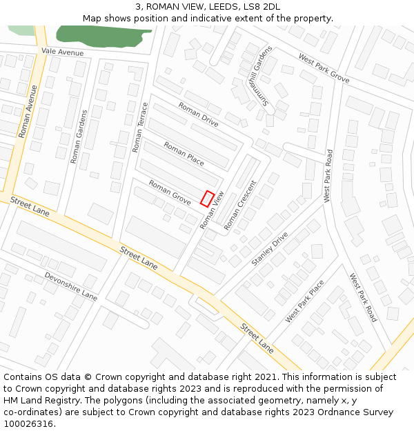 3, ROMAN VIEW, LEEDS, LS8 2DL: Location map and indicative extent of plot