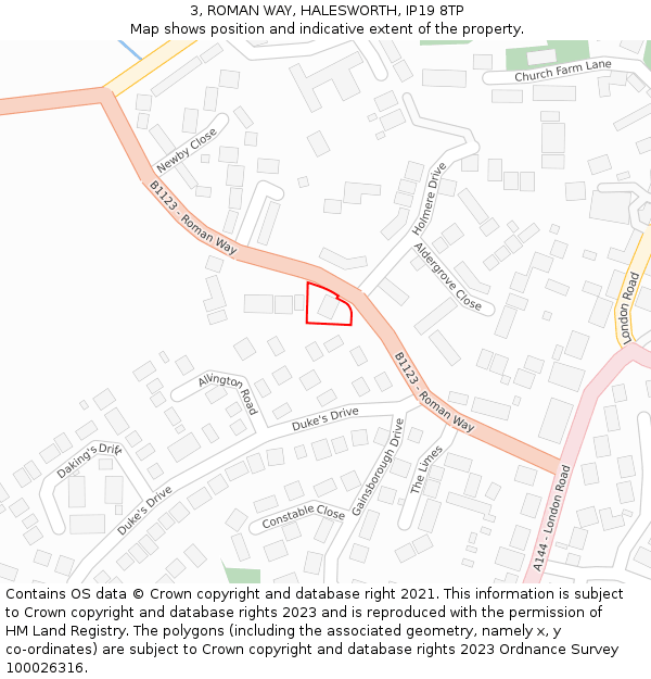 3, ROMAN WAY, HALESWORTH, IP19 8TP: Location map and indicative extent of plot