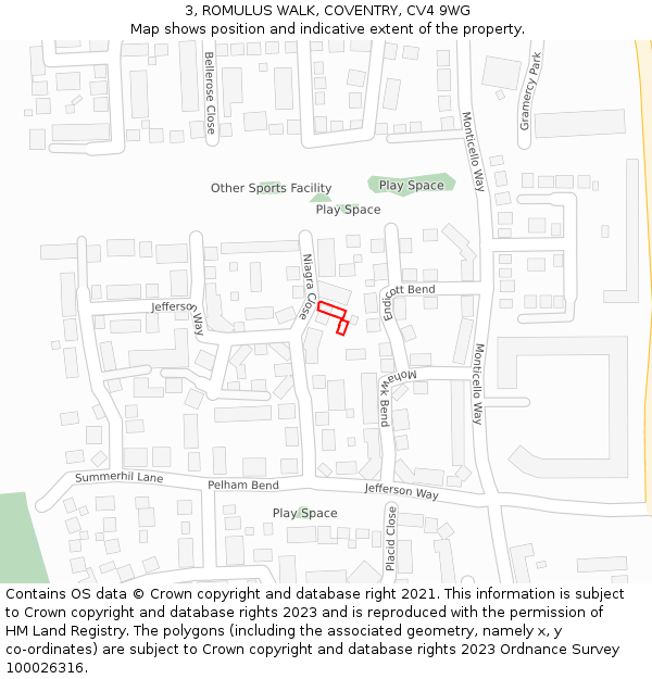 3, ROMULUS WALK, COVENTRY, CV4 9WG: Location map and indicative extent of plot