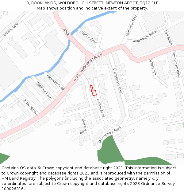 3, ROOKLANDS, WOLBOROUGH STREET, NEWTON ABBOT, TQ12 1LF: Location map and indicative extent of plot