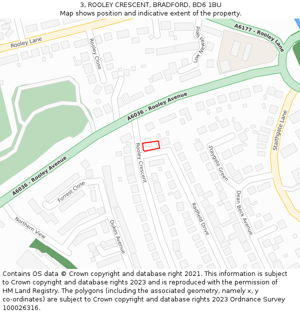 3, ROOLEY CRESCENT, BRADFORD, BD6 1BU: Location map and indicative extent of plot