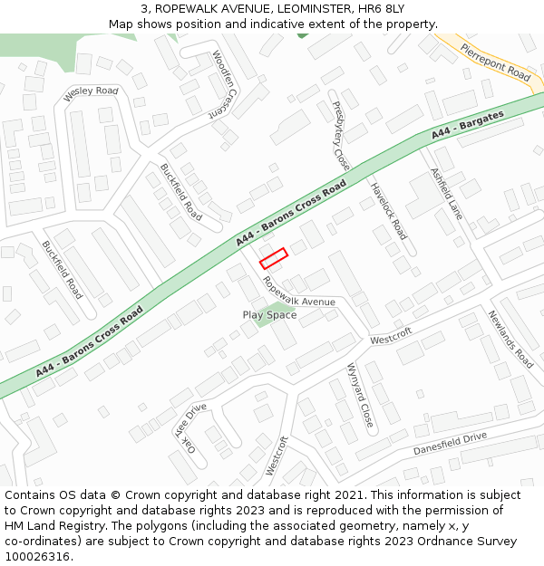 3, ROPEWALK AVENUE, LEOMINSTER, HR6 8LY: Location map and indicative extent of plot