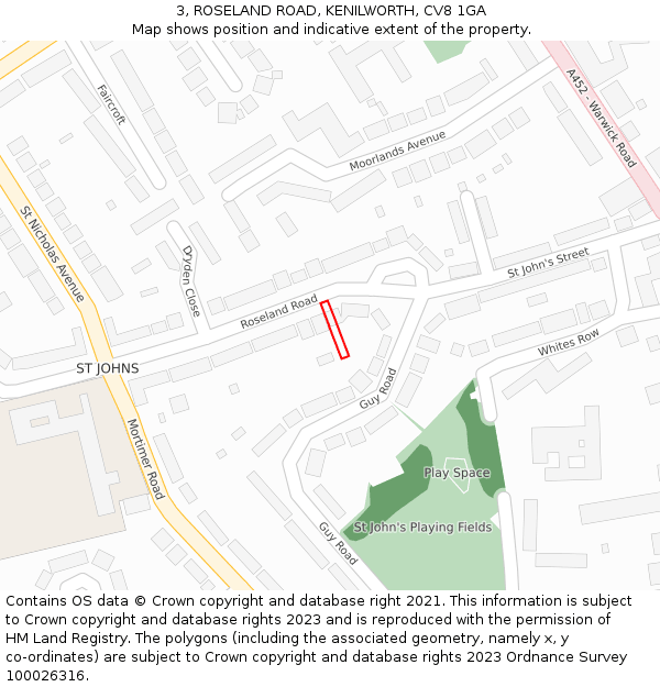 3, ROSELAND ROAD, KENILWORTH, CV8 1GA: Location map and indicative extent of plot