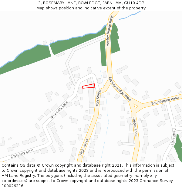 3, ROSEMARY LANE, ROWLEDGE, FARNHAM, GU10 4DB: Location map and indicative extent of plot