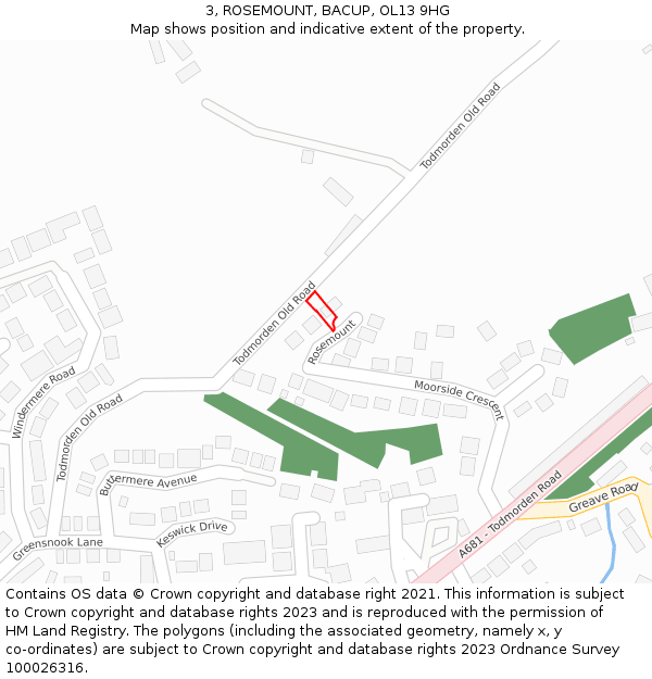 3, ROSEMOUNT, BACUP, OL13 9HG: Location map and indicative extent of plot