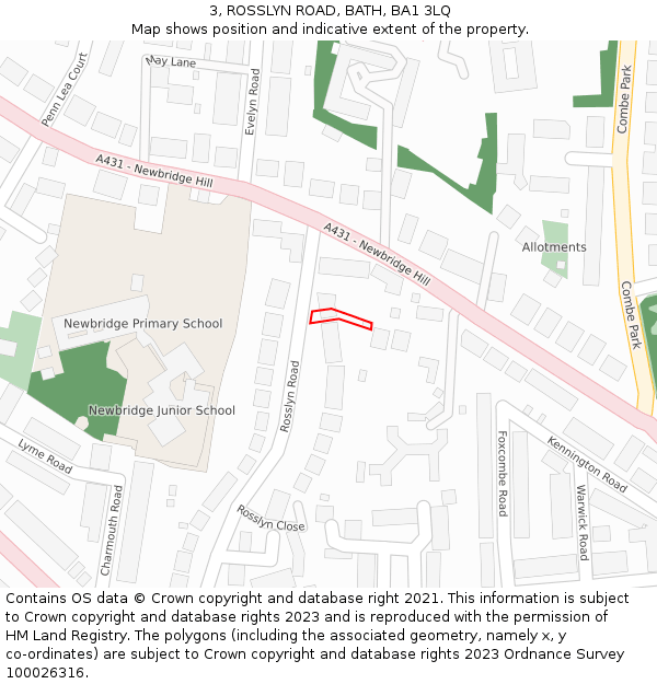 3, ROSSLYN ROAD, BATH, BA1 3LQ: Location map and indicative extent of plot