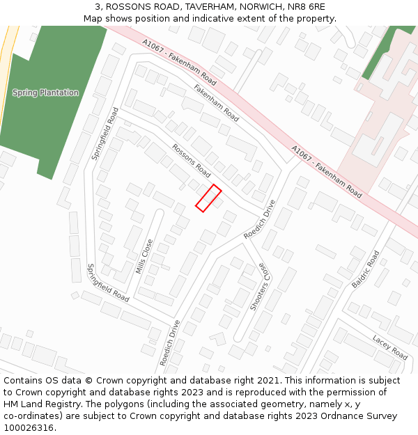 3, ROSSONS ROAD, TAVERHAM, NORWICH, NR8 6RE: Location map and indicative extent of plot