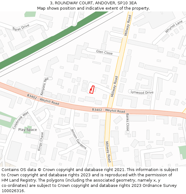 3, ROUNDWAY COURT, ANDOVER, SP10 3EA: Location map and indicative extent of plot