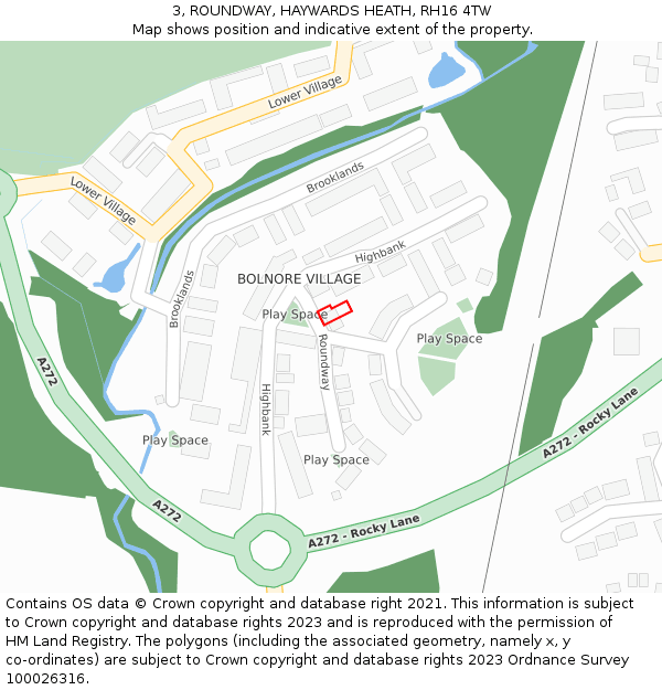 3, ROUNDWAY, HAYWARDS HEATH, RH16 4TW: Location map and indicative extent of plot