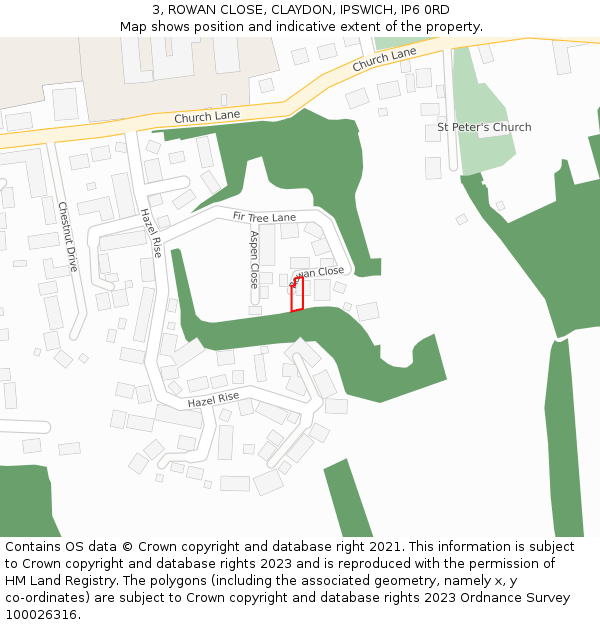 3, ROWAN CLOSE, CLAYDON, IPSWICH, IP6 0RD: Location map and indicative extent of plot