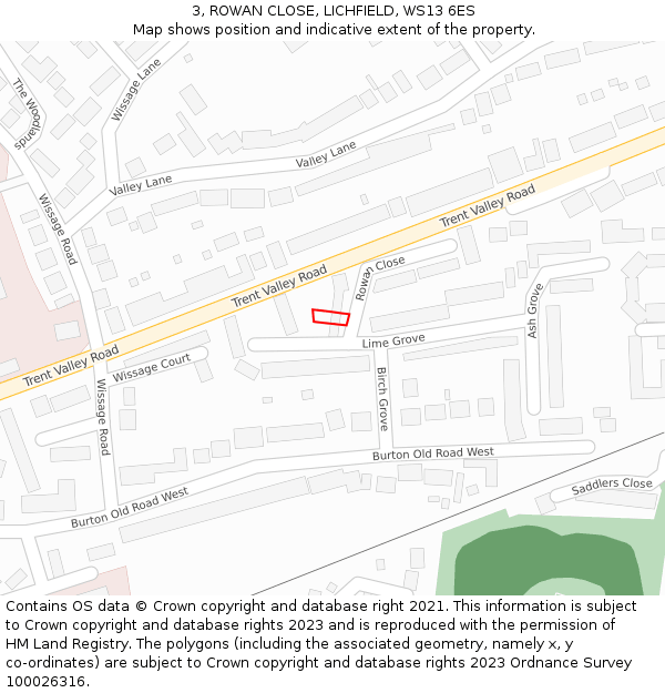 3, ROWAN CLOSE, LICHFIELD, WS13 6ES: Location map and indicative extent of plot