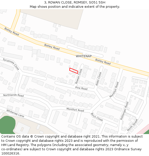 3, ROWAN CLOSE, ROMSEY, SO51 5SH: Location map and indicative extent of plot