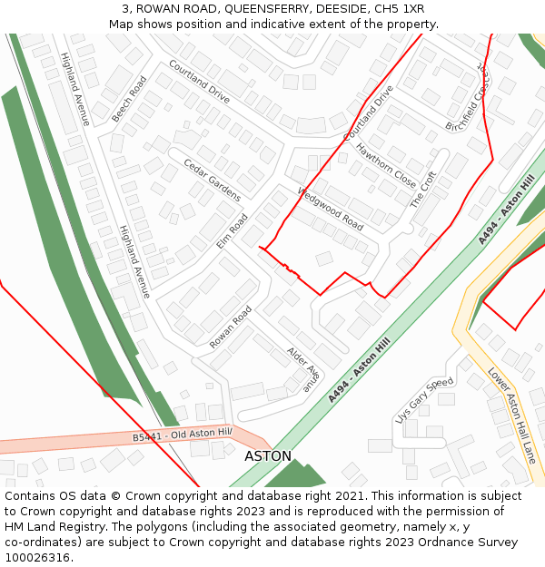 3, ROWAN ROAD, QUEENSFERRY, DEESIDE, CH5 1XR: Location map and indicative extent of plot