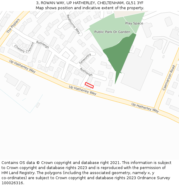 3, ROWAN WAY, UP HATHERLEY, CHELTENHAM, GL51 3YF: Location map and indicative extent of plot