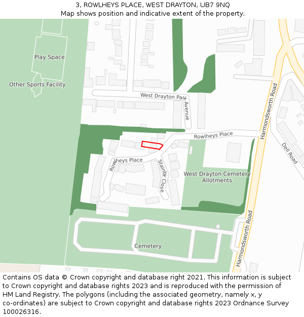 3, ROWLHEYS PLACE, WEST DRAYTON, UB7 9NQ: Location map and indicative extent of plot