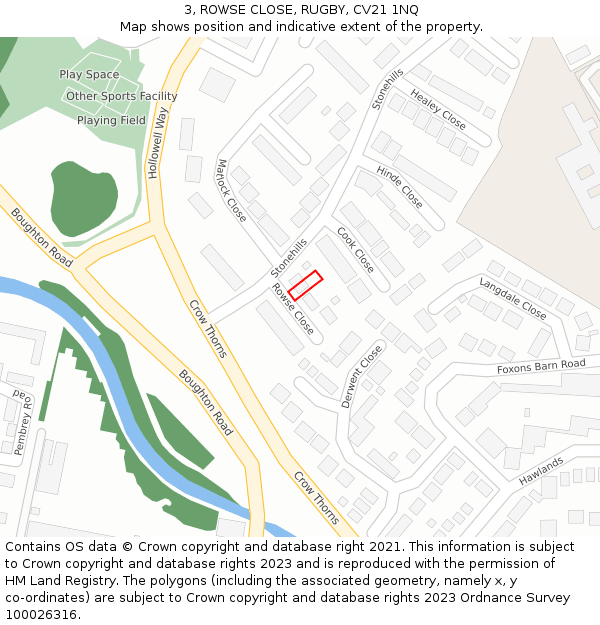 3, ROWSE CLOSE, RUGBY, CV21 1NQ: Location map and indicative extent of plot