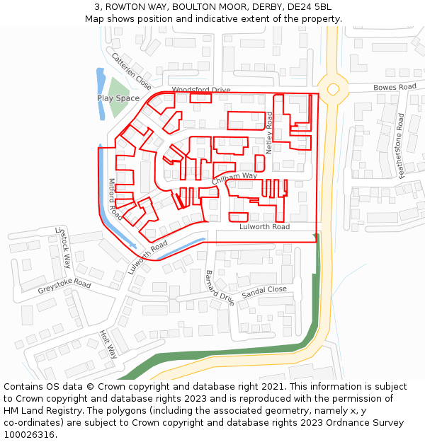 3, ROWTON WAY, BOULTON MOOR, DERBY, DE24 5BL: Location map and indicative extent of plot