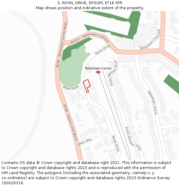 3, ROYAL DRIVE, EPSOM, KT18 5PR: Location map and indicative extent of plot