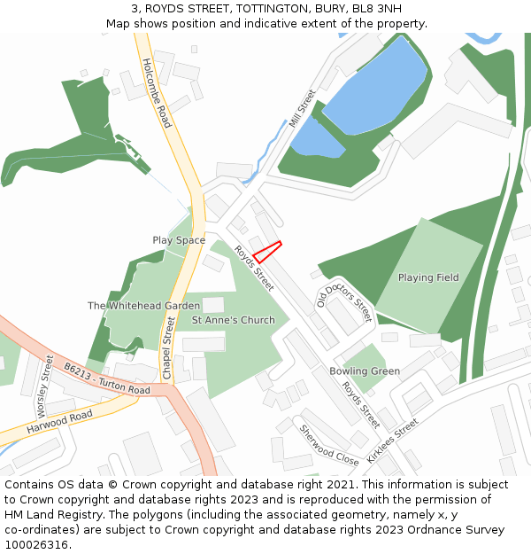 3, ROYDS STREET, TOTTINGTON, BURY, BL8 3NH: Location map and indicative extent of plot