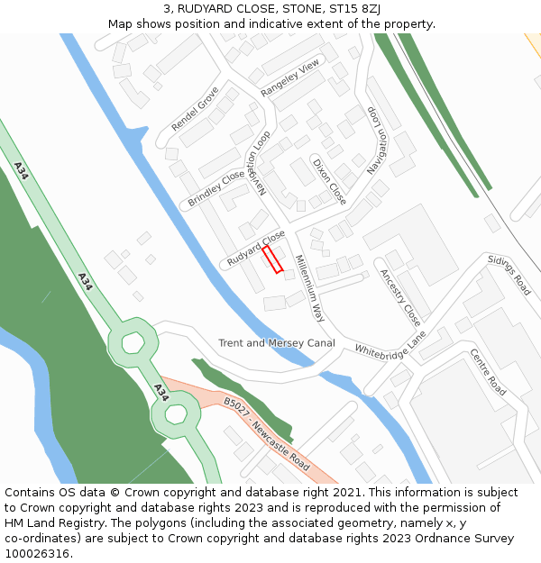 3, RUDYARD CLOSE, STONE, ST15 8ZJ: Location map and indicative extent of plot