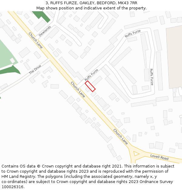 3, RUFFS FURZE, OAKLEY, BEDFORD, MK43 7RR: Location map and indicative extent of plot