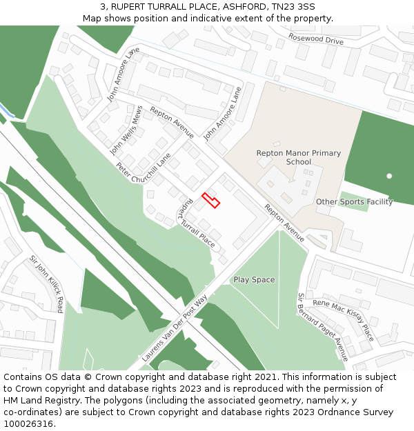 3, RUPERT TURRALL PLACE, ASHFORD, TN23 3SS: Location map and indicative extent of plot
