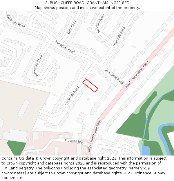 3, RUSHCLIFFE ROAD, GRANTHAM, NG31 8ED: Location map and indicative extent of plot