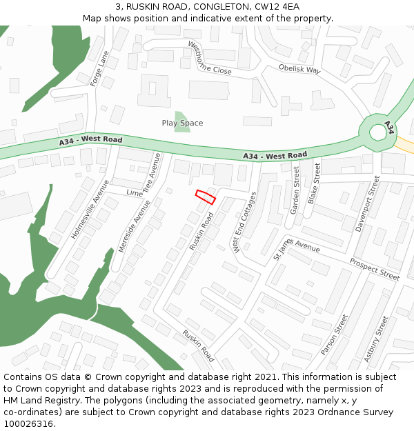 3, RUSKIN ROAD, CONGLETON, CW12 4EA: Location map and indicative extent of plot