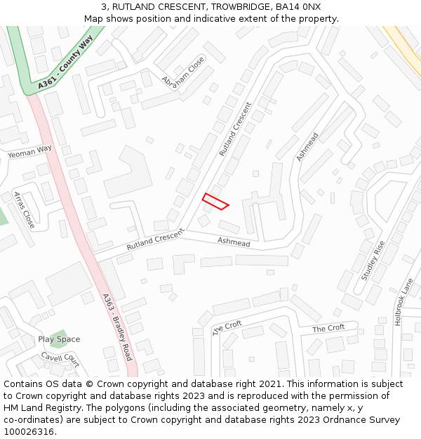 3, RUTLAND CRESCENT, TROWBRIDGE, BA14 0NX: Location map and indicative extent of plot