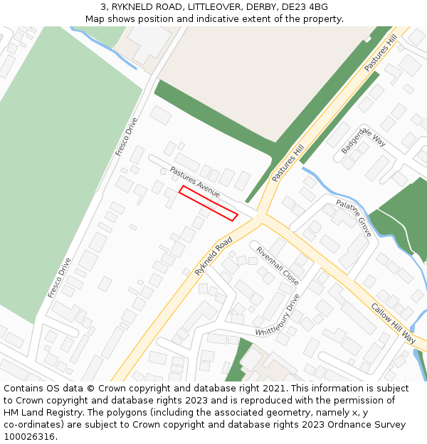 3, RYKNELD ROAD, LITTLEOVER, DERBY, DE23 4BG: Location map and indicative extent of plot