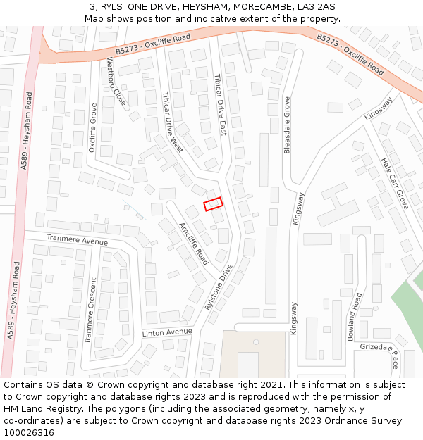 3, RYLSTONE DRIVE, HEYSHAM, MORECAMBE, LA3 2AS: Location map and indicative extent of plot
