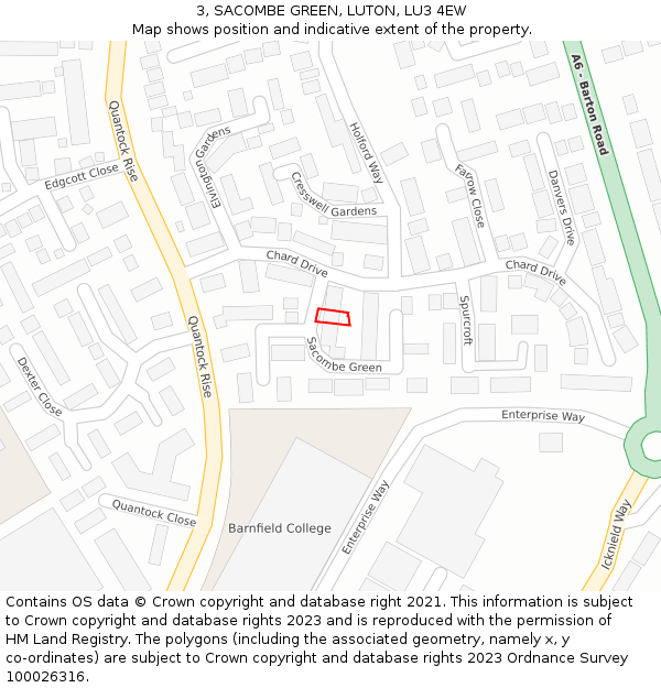 3, SACOMBE GREEN, LUTON, LU3 4EW: Location map and indicative extent of plot