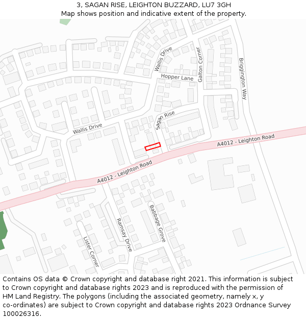 3, SAGAN RISE, LEIGHTON BUZZARD, LU7 3GH: Location map and indicative extent of plot