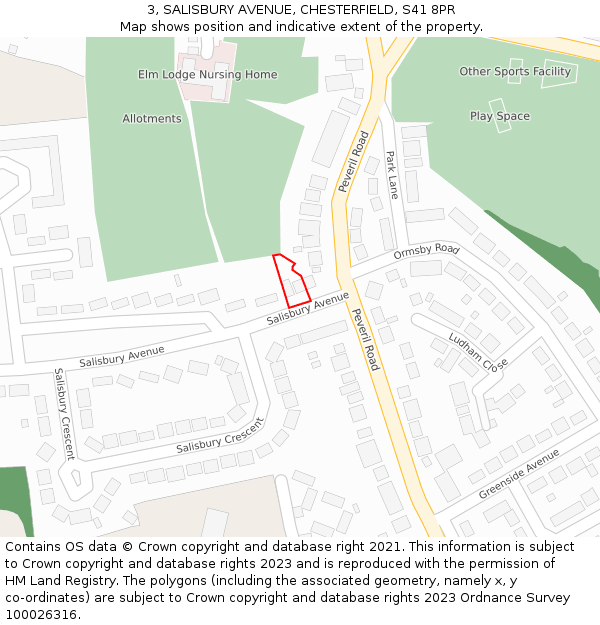 3, SALISBURY AVENUE, CHESTERFIELD, S41 8PR: Location map and indicative extent of plot