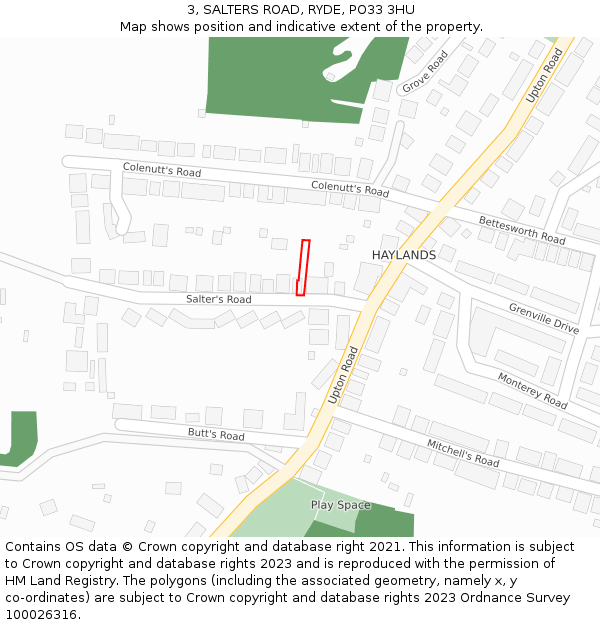 3, SALTERS ROAD, RYDE, PO33 3HU: Location map and indicative extent of plot