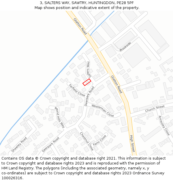 3, SALTERS WAY, SAWTRY, HUNTINGDON, PE28 5PF: Location map and indicative extent of plot