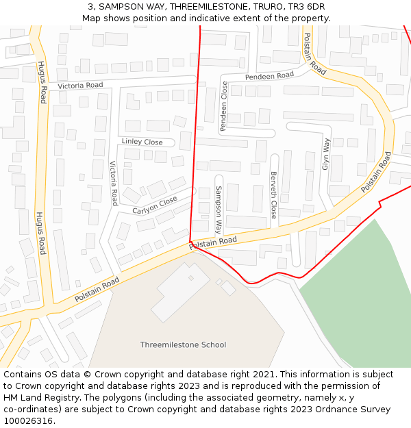 3, SAMPSON WAY, THREEMILESTONE, TRURO, TR3 6DR: Location map and indicative extent of plot