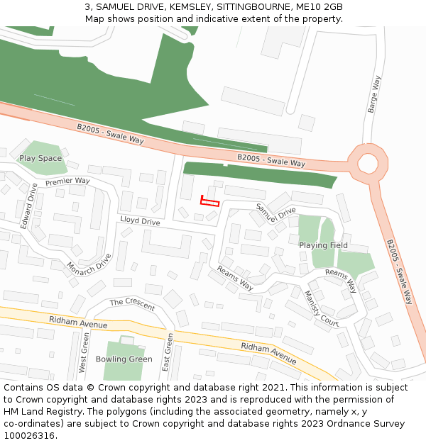 3, SAMUEL DRIVE, KEMSLEY, SITTINGBOURNE, ME10 2GB: Location map and indicative extent of plot