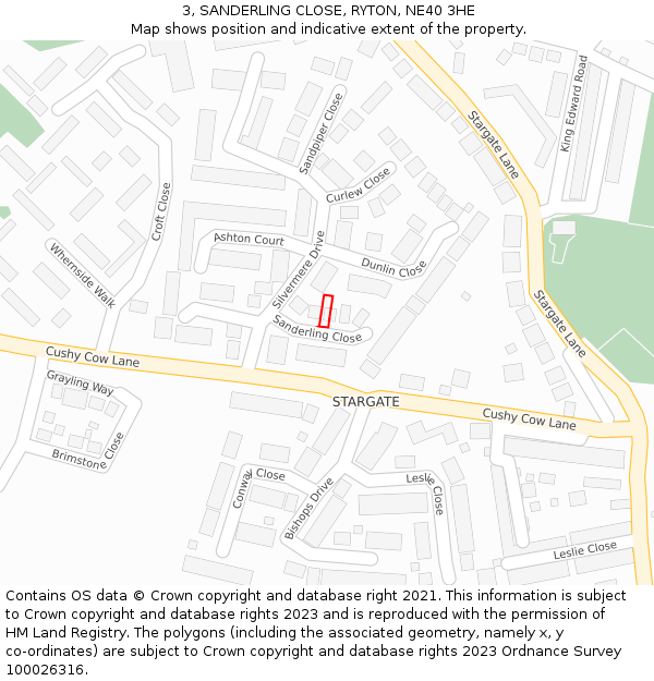 3, SANDERLING CLOSE, RYTON, NE40 3HE: Location map and indicative extent of plot