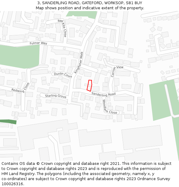 3, SANDERLING ROAD, GATEFORD, WORKSOP, S81 8UY: Location map and indicative extent of plot