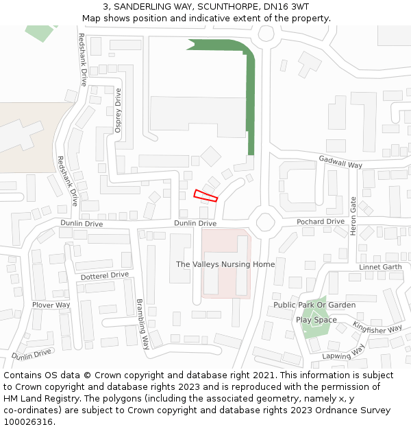 3, SANDERLING WAY, SCUNTHORPE, DN16 3WT: Location map and indicative extent of plot