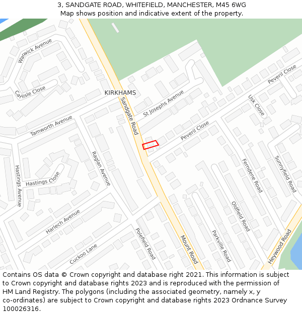 3, SANDGATE ROAD, WHITEFIELD, MANCHESTER, M45 6WG: Location map and indicative extent of plot